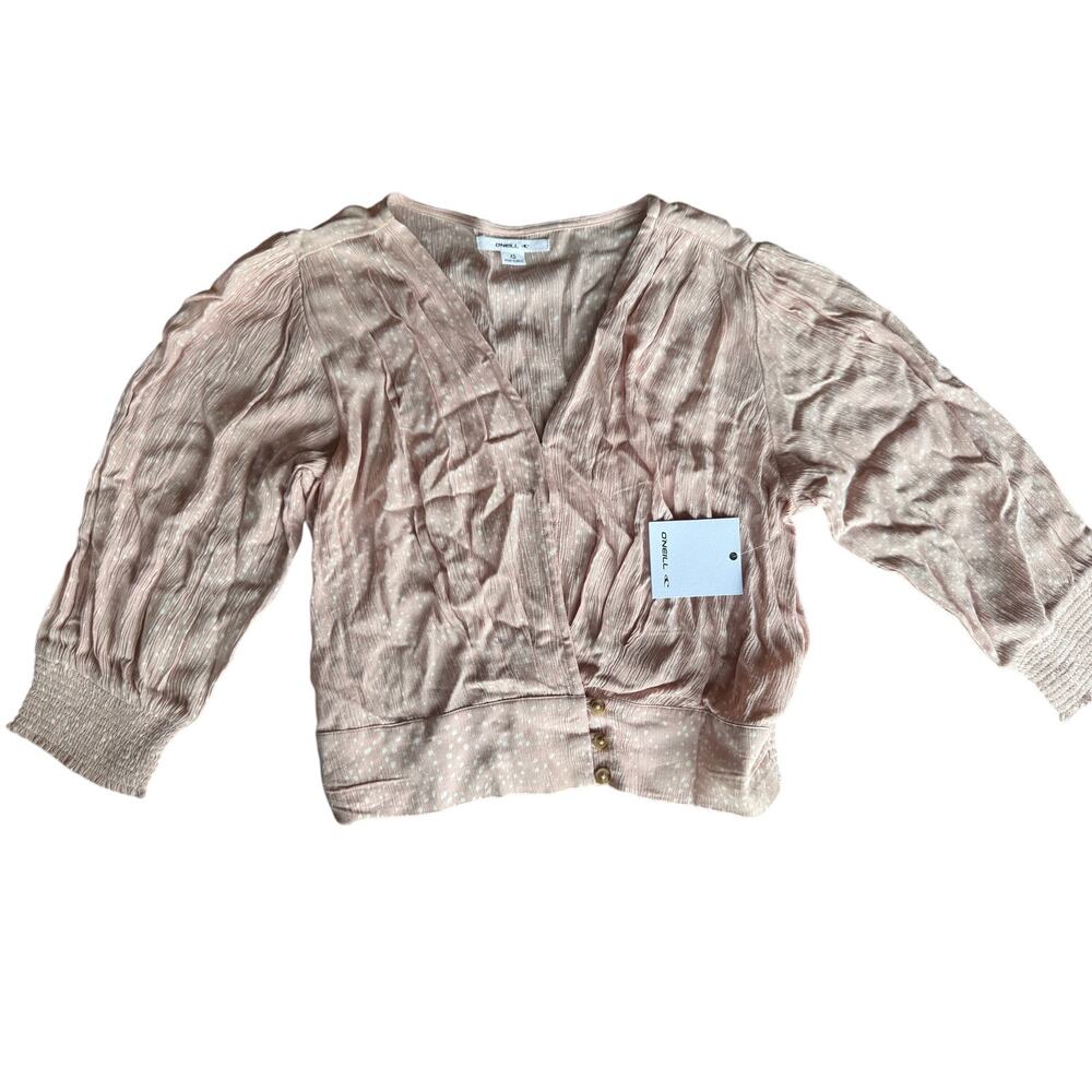 O'Neill Womens Blouse Small Blush Pink Puff Sleeve Cropped Boho Button Top NWT